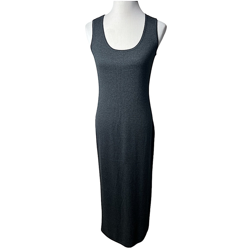 Vintage Dress Silk Cashmere Knit Scoop Neck Sleeveless Maxi Sexy Soft Grey MD